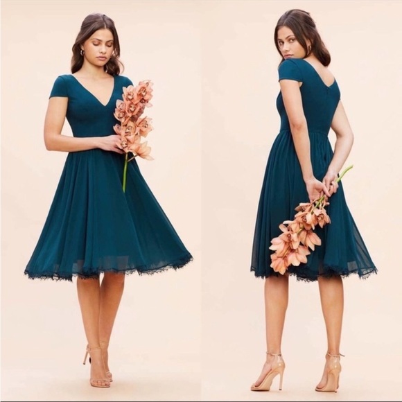 Dress the Population Corey Pine fit n flare cocktail midi dress sz M - Picture 4 of 16